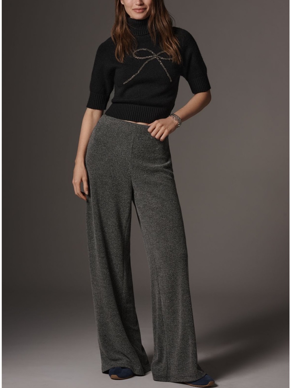by Anthropologie  Wide-Leg Knit Pants — Charcoal - size Medium NWT